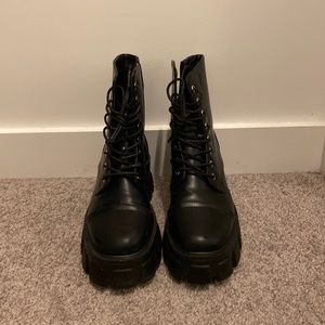 Chunky Black Biker Boots, combat platform boot